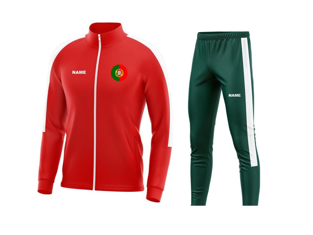 Trainingsanzug PORTUGAL Rot/Grün Gr. XS (164) Sportanzug Jogginganzug mit Druck (Name, Nummer oder Initialen)