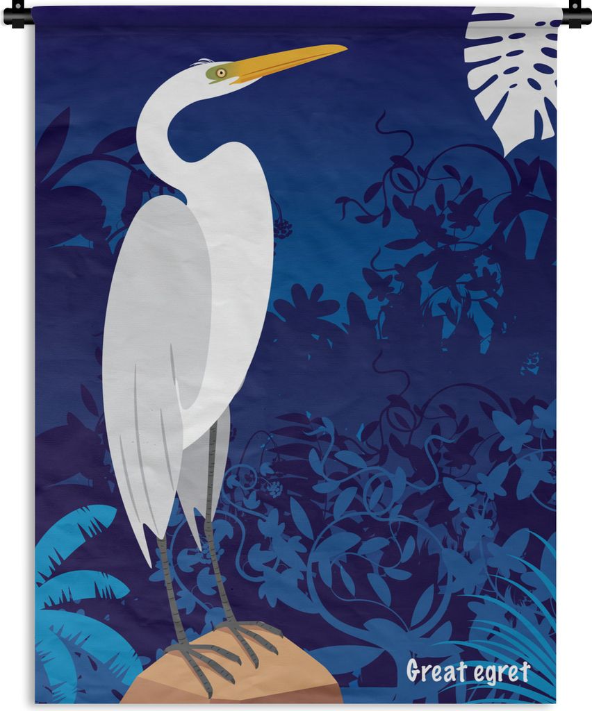 MuchoWow Wandteppich Wandbehang Ein ruhender weißer Reiher 150x200 cm Tapisserie Dekoration Wandtuch - Wandaufhängung - Moderner
