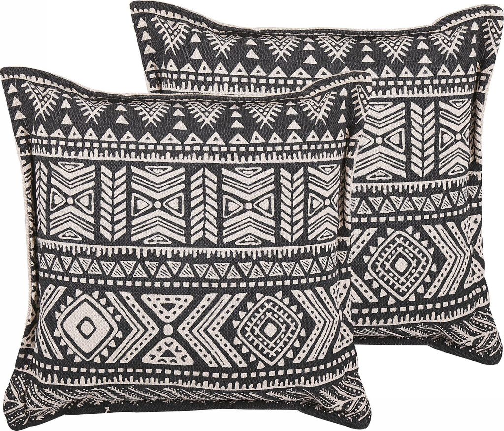 BELIANI Dekokissen Schwarz / Beige 2er Set 45 x 45 cm Polsterbezug Füllung Ethno Muster Wohnzimmer, Salon, Schlafzimmer Quadratisch Modernes Design