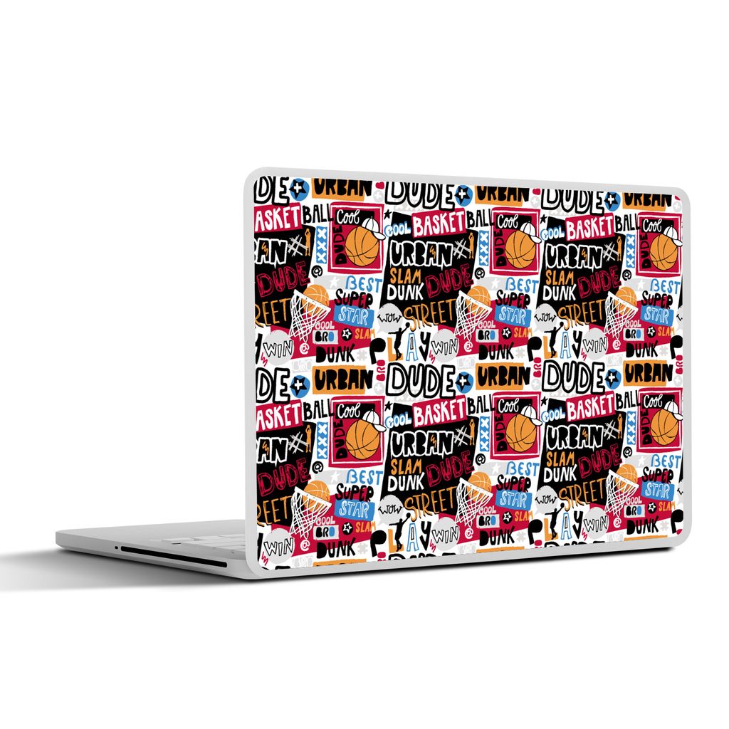 MuchoWow Laptop Aufkleber Sticker Cover Basketball - Zitate - Muster - Alphabet 25x18 cm - Laptop-Deko