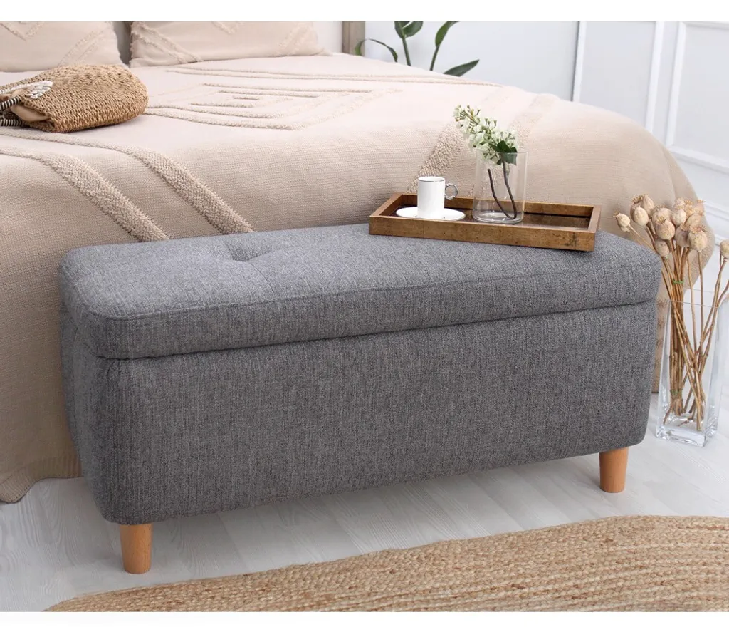 Pouf Hanah Home Rocio Gris Foncé 100x41 cm en Coton et Lin de Qualité