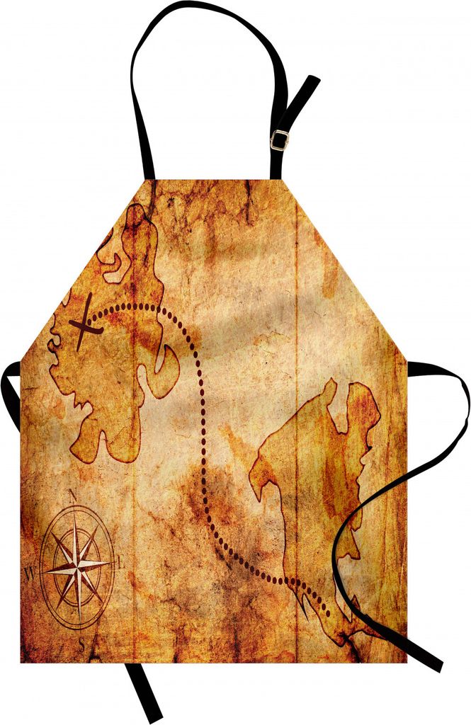 ABAKUHAUS Kompass Kochschürze, Böhmische Art Schatzsuche Karte mit kleinen Kompass malen auf sie Manuskript Atlas Finden, Farbfest Höhenverstell...