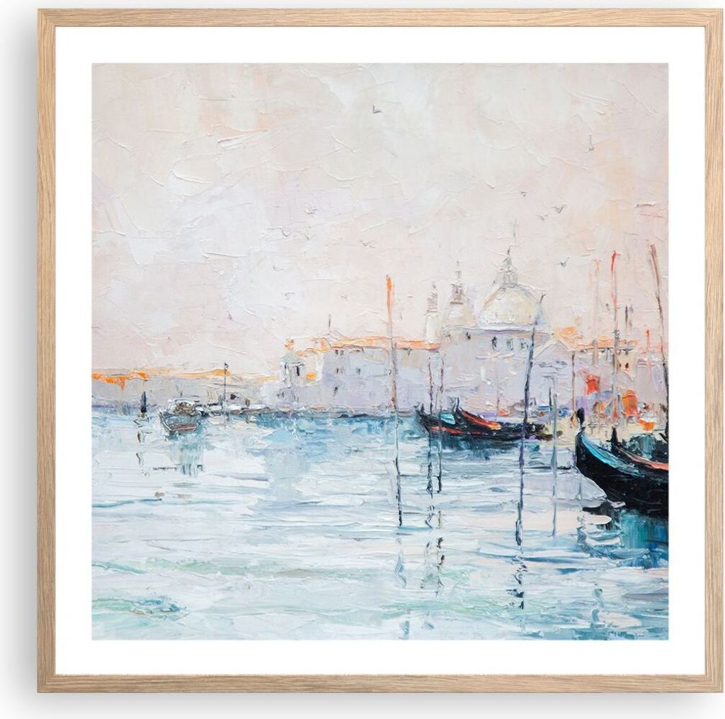 Gerahmtes Poster - Rahmen in heller Eiche - Venedig Basilika - 60x60 cm - Wand Bild - Wanddeko - Wandbilder - Kunstposter - Wandposter - Bilderrahm...