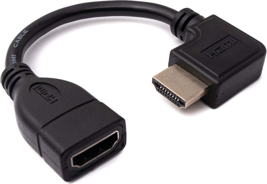 SYSTEM-S HDMI 1.4 Kabel 15 cm Standard Stecker zu Buchse Winkel Adapter in Schwarz