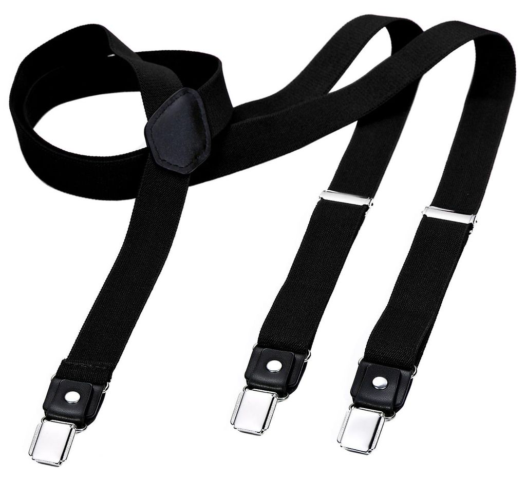 DonDon Herren Hosenträger schmal 2,5 cm – 3 Clips in Y-Form – elastisch und längenverstellbar schwarz