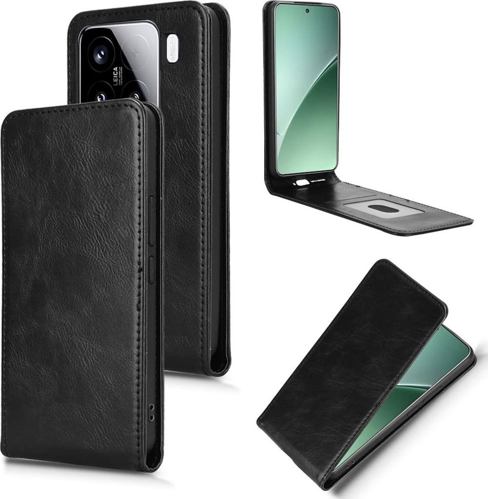 Für Xiaomi 15 Magnetische Vertikale Wallet Fach Flip Kunstleder Hülle Schwarz