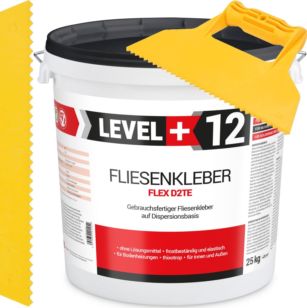 Fliesenkleber Fertigkleber Weiß 25kg Flex D2TE + Dreieckzahnspachtel SET RM12