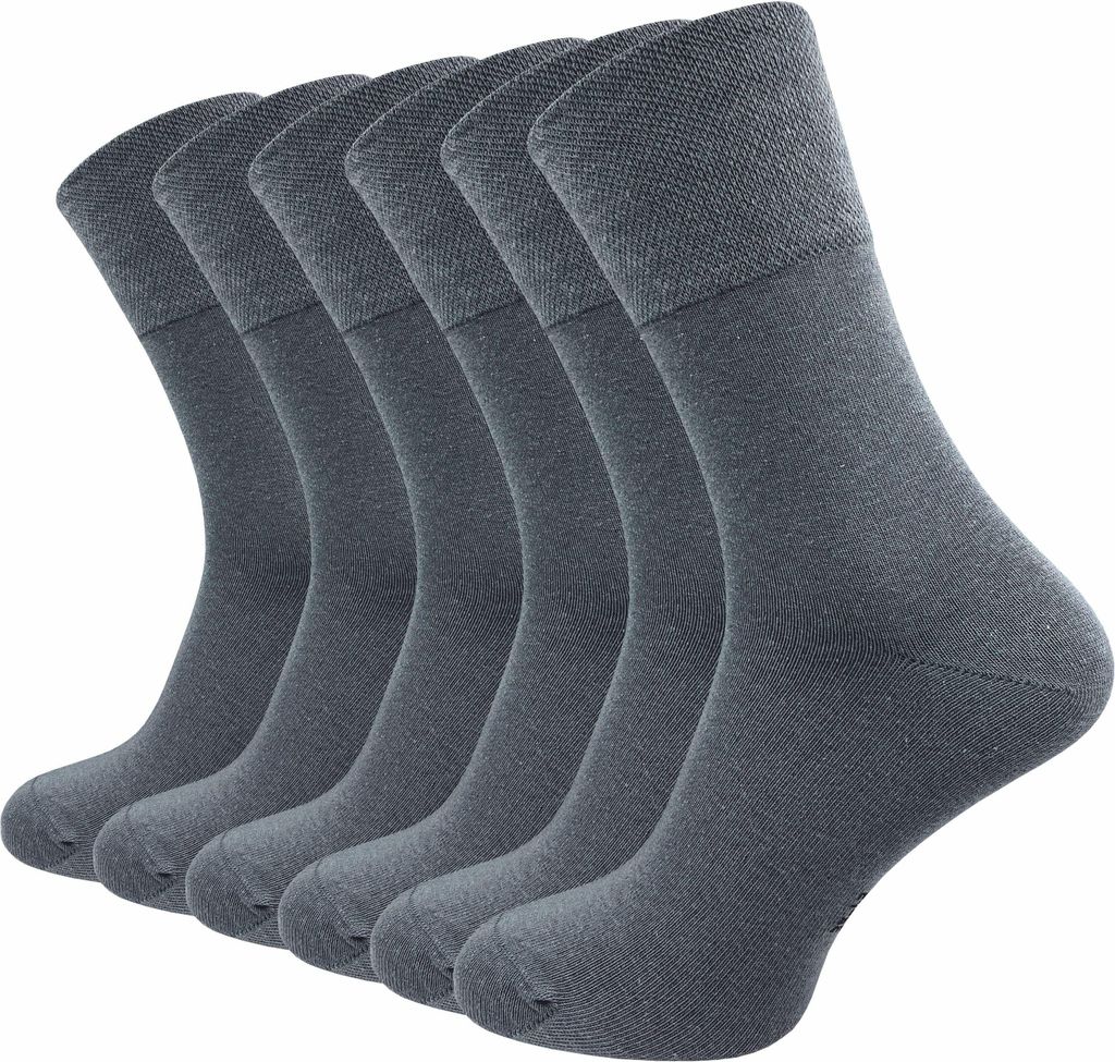 Gawilo Diabetikersocken ohne Gummi & ohne Naht | Extra weiter Piquet-Strick-Bund | Herren (6 Paar), Dunkelgrau / 39 - 42