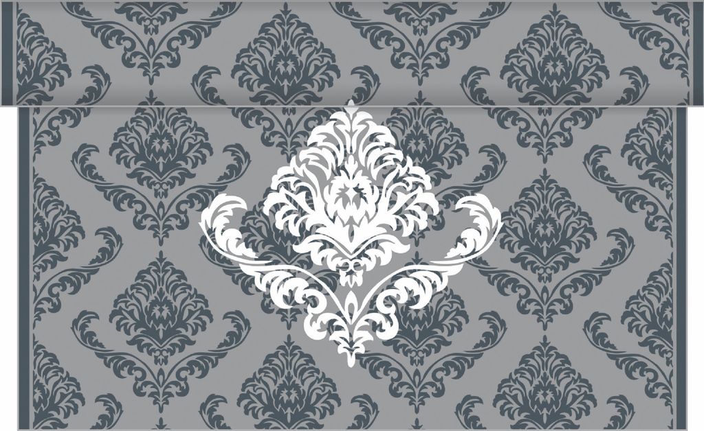 Sovie HOME Tischläufer Giorgio in Grau aus Linclass Airlaid 40 cm x 4,80 m, 1 Stück - Ornamente