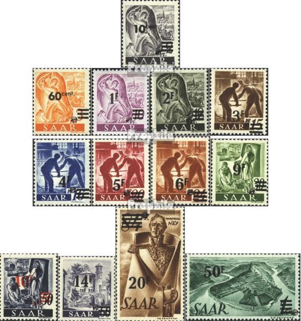 Briefmarken Saarland 1947 Mi 226II-238II (kompl.Ausg.) postfrisch Berufe und Ansichten