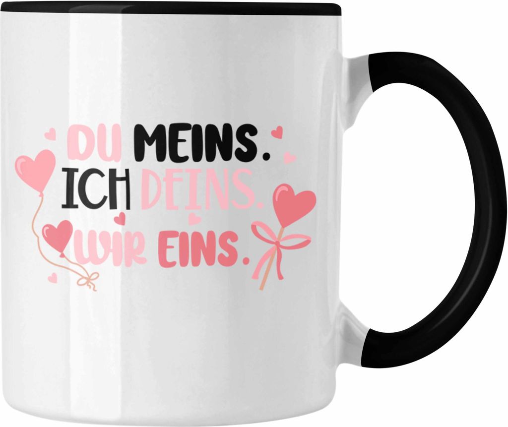 Trendation - Du Meins Ich Deins Wir Eins Tasse Geschenk für Valentinstag Süßer Spruch Paare Tasse Geschenkidee Freundin Freund (Schwarz)
