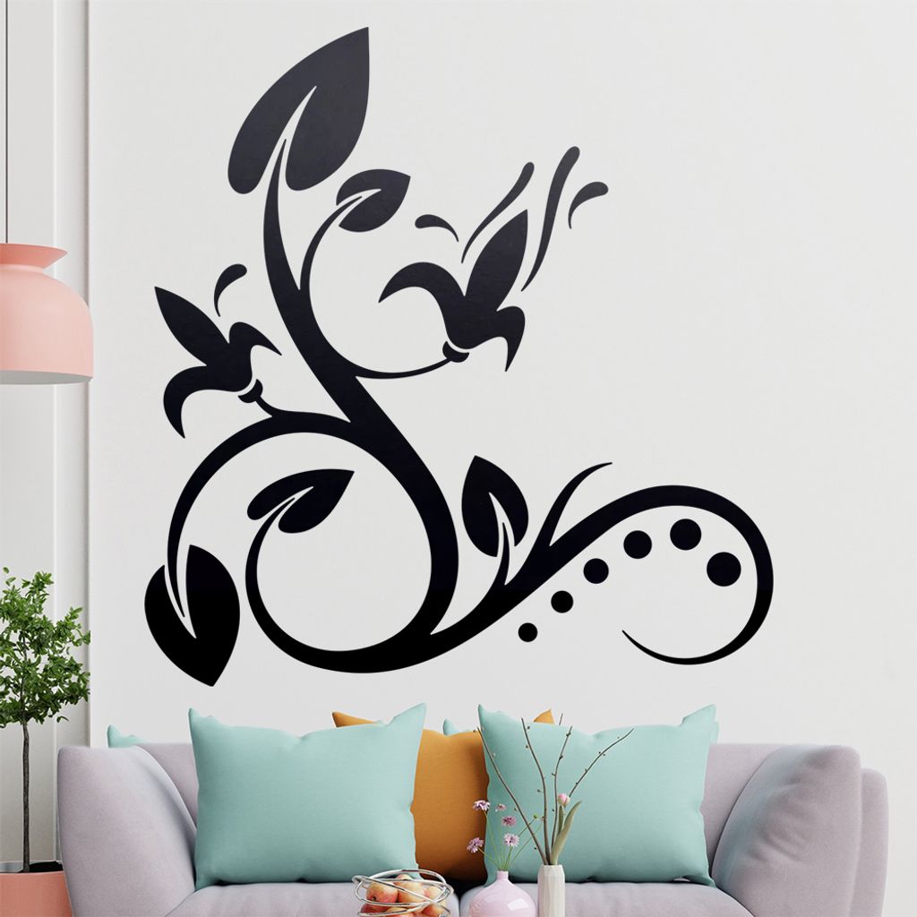 Blume - Linien Punkte Wandtattoo in 6 Größen - Wandaufkleber Wall Sticker - Dekoration, Küche, Wohnzimmer, Schlafzimmer, Badezimmer