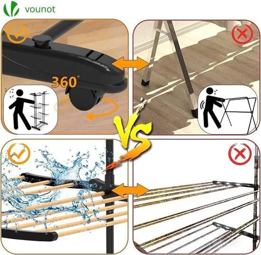 Séchoir à linge pliable 3 niveaux noir en acier grande capacité 15m - 4