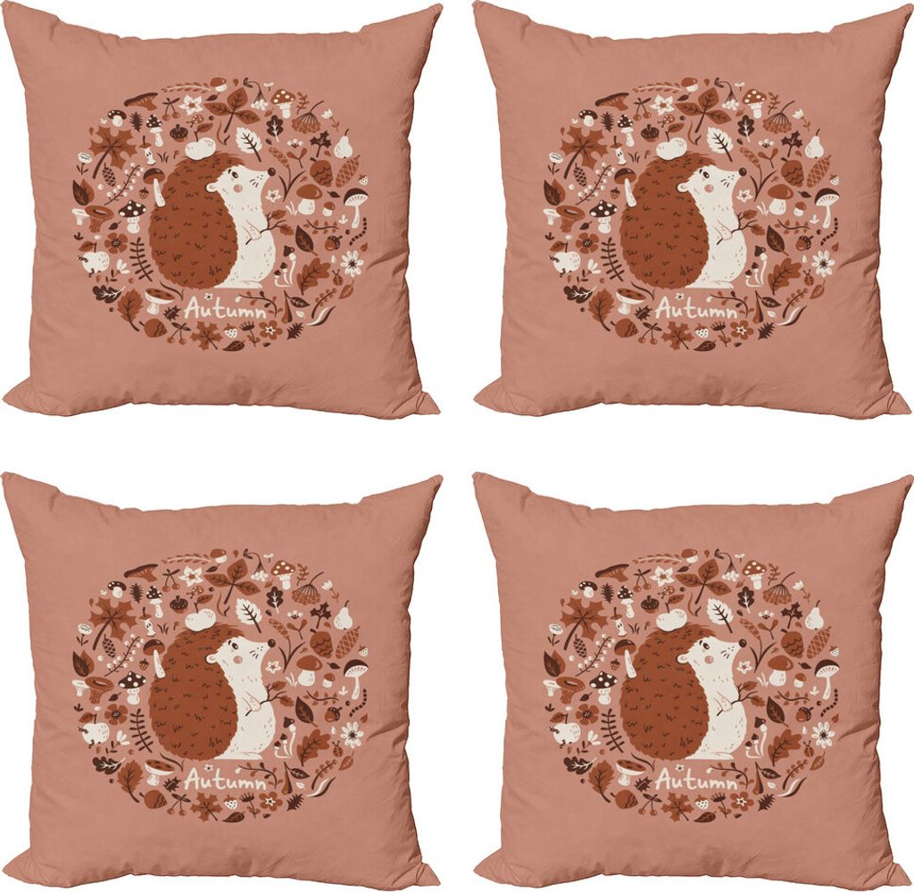 ABAKUHAUS Igel Kissenbezug Set (4 Stück), Herbst-Elemente Pine, Moderner Doppelseitiger Digitaldruck, 60 cm x 60 cm, Coral Brown