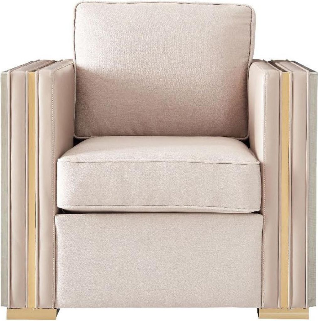 Designer Couch Sitz Polster 3+1 Sitzer Beige Edelstahl Garnitur Sofa Samt Neu