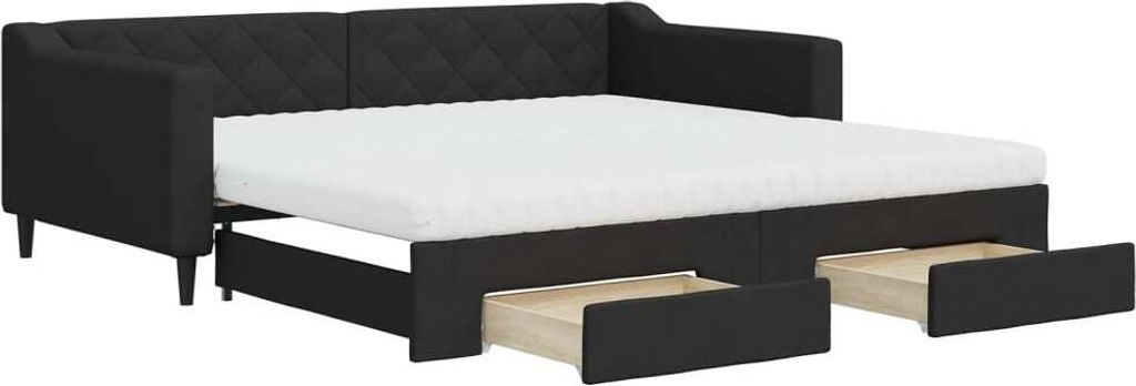 vidaXL Tagesbett Ausziehbar mit Schubladen Schwarz 100x200 cm Stoff
