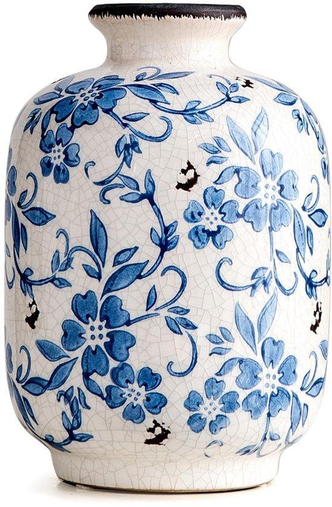 Keramische Vase weiß blau Porzellan groß für Tisch Dekoration