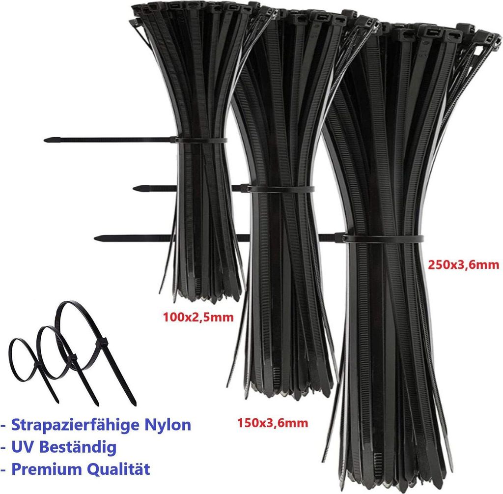 500 pz. 100x2,5 mm di fascette nere resistenti ai raggi UV, Immagine del prodotto 