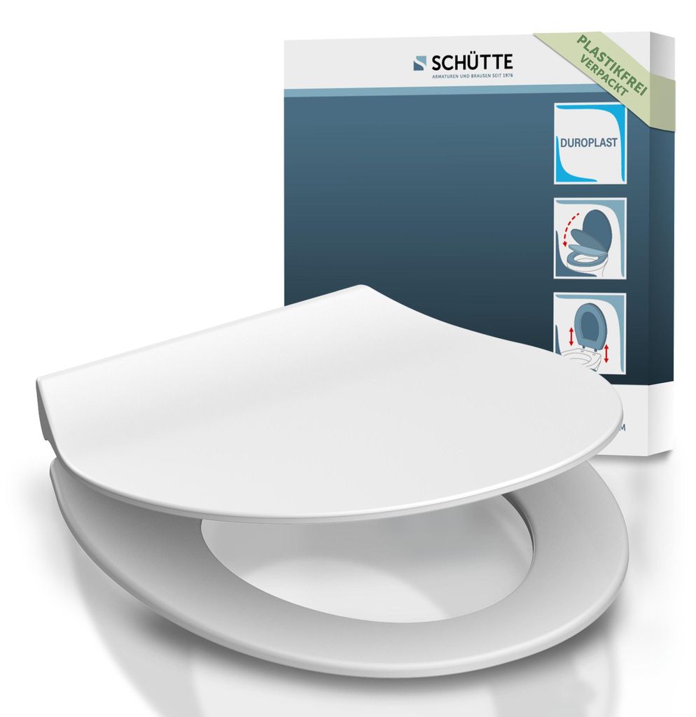 SCHÜTTE WC Sitz Duroplast SLIM WHITE, Toilettendeckel mit Absenkautomatik und Schnellverschluss, Klobrille im flachem Design