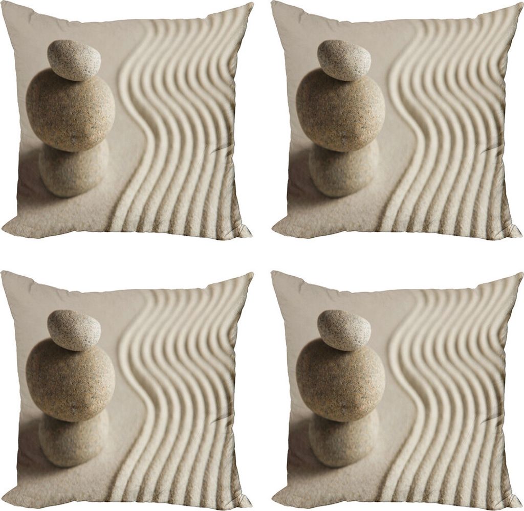 ABAKUHAUS Felsen Kissenbezug Set (4 Stück), Ausgeglichene Felsen Wellenmuster, Moderner Doppelseitiger Digitaldruck, 60 cm x 60 cm, Taupe Eggshell