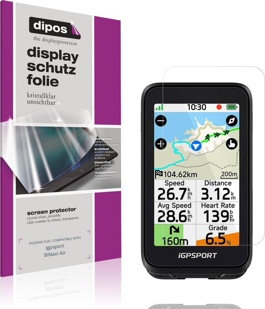 2x Schutzfolie für igpsport BiNavi Air klar Displayschutzfolie Folie Display Schutz dipos