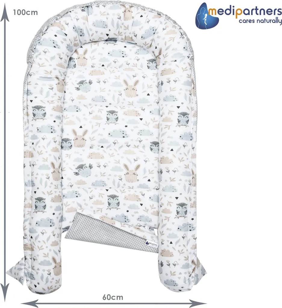 Cocon bébé réversible minky gris et coton doux, format 100 x 60 cm - 5