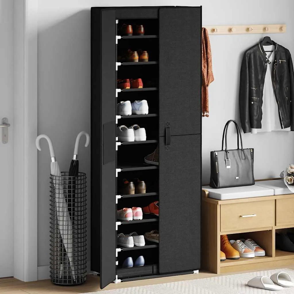Meuble chaussures 60x30x166 cm en textile noir avec housse de protection