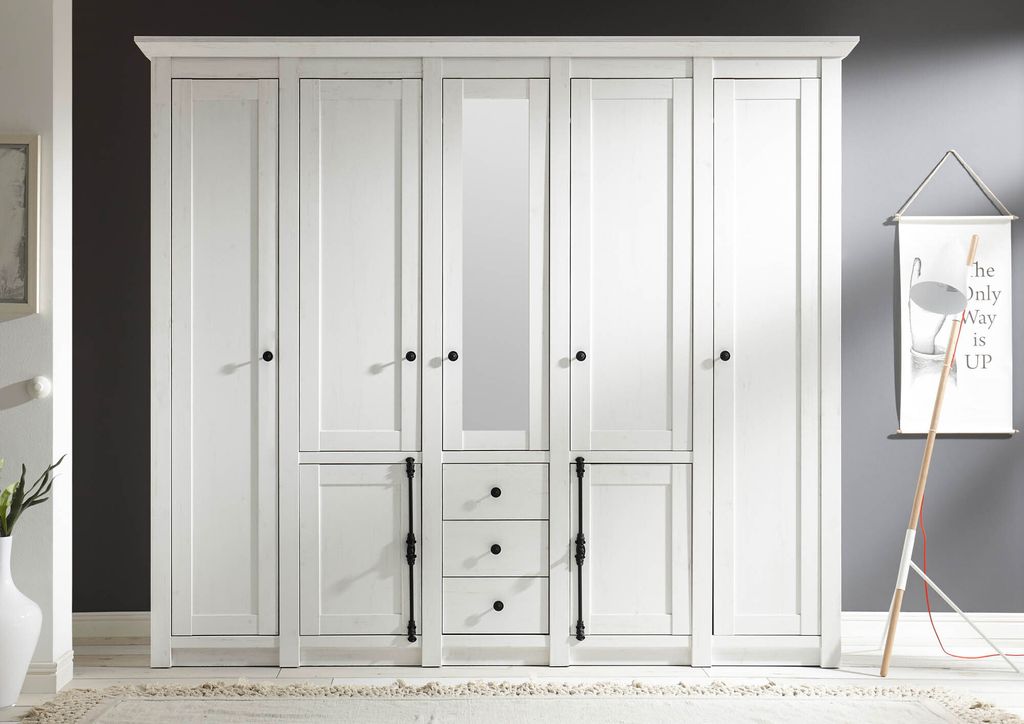 Kleiderschrank Westerland - Landhaus Pinie Weiß - 7-türig