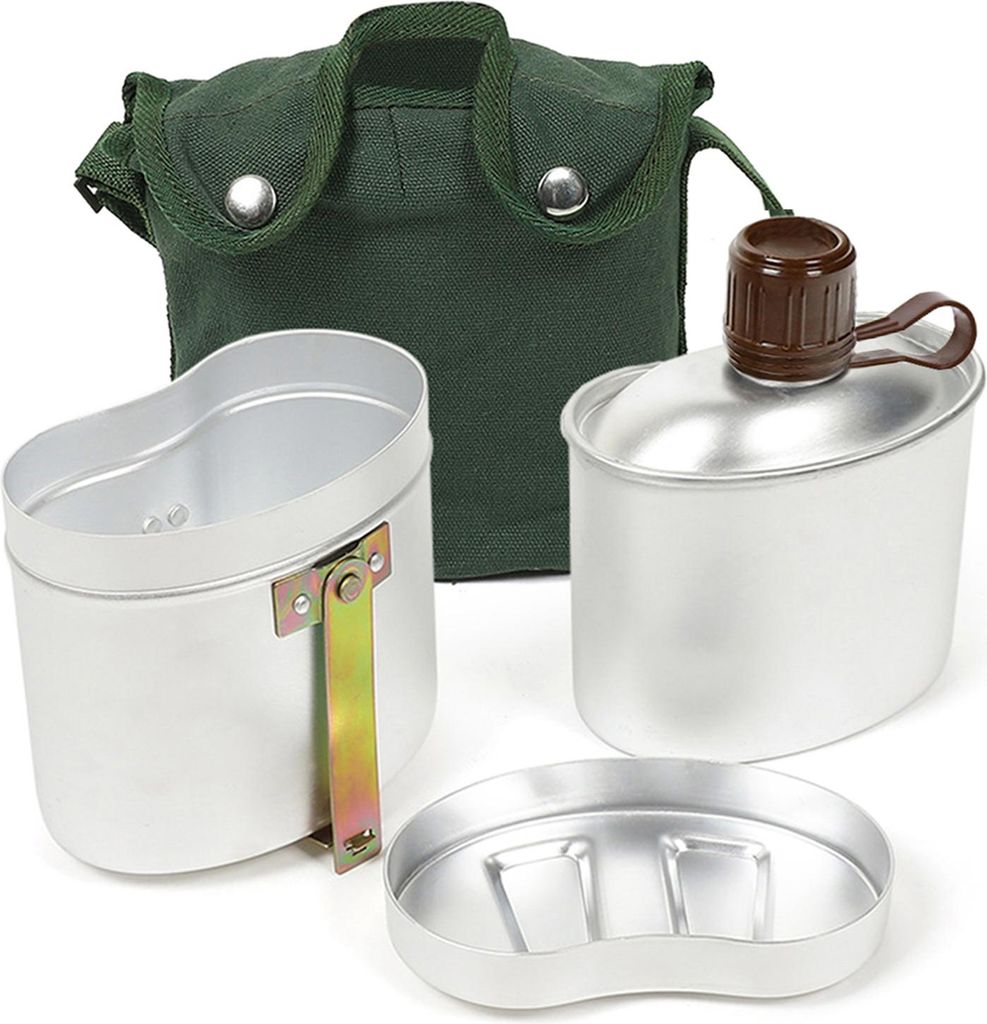 Tragbares Aluminium-Kantinen-Set mit Becher und Deckel, Outdoor-Camping-Kochgeschirr, Kochgeschirr für Wandern, Rucksackreisen, Picknick