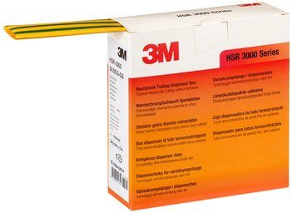 3M HSR 3000 Dünnwandiger Warmschrumpfschlauch auf Rolle, Grün-Gelb 18/6 mm, 5 m, Spenderbox | Packung (1 Rolle)