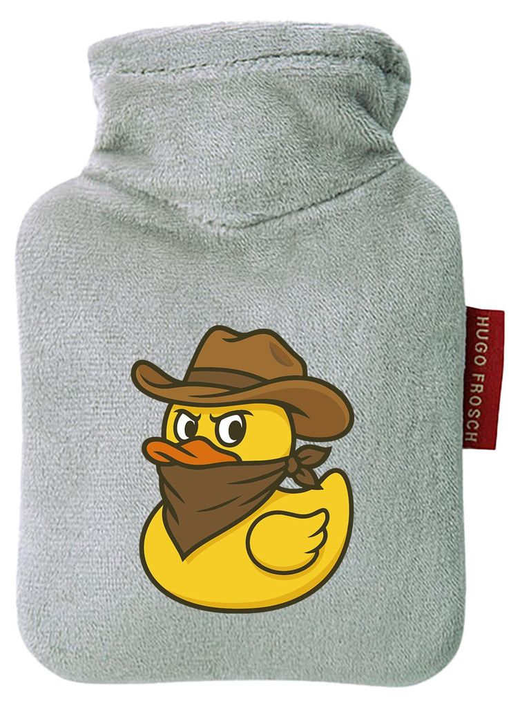 Huuraa Mini-Wärmflasche Quietscheente Bandit Gummiente Räuber 0,2 Liter Grey Mini Veloursbezug Taschenwärmer Geschenkidee