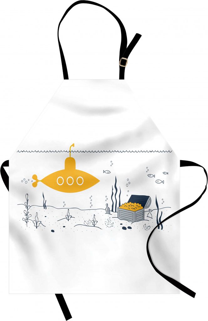 ABAKUHAUS Gelbes U-Boot Kochschürze, Unterwasserfische und eine Schatzkiste auf dem Meeresboden drucken, Farbfest Höhenverstellbar Waschbar Klare...