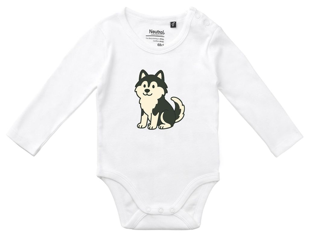 Huuraa Baby Body Pomsky Comic PomPom 68 White Baumwolle Fairtrade Langarmbody Geschenkidee