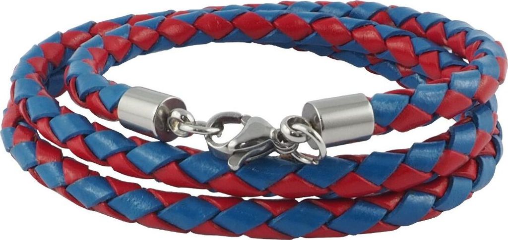 Lederkette Lederband 6 mm Herren Halskette Rot / Blau 17-100 cm lang mit Karabiner Verschluss Silber geflochten, Länge:75 Zentimeter