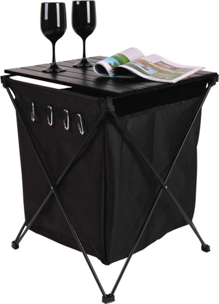 Alu Rolltisch HUGO mit Tasche + Haken 46 x 50 cm schwarz Campingtisch Falttisch