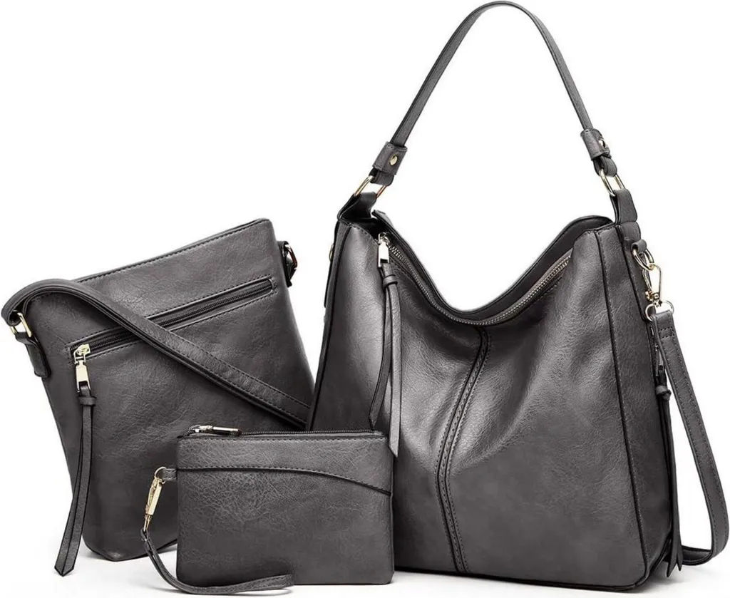 Grand Sac à Bandoulière en Cuir Synthétique avec Portefeuille Set 3 Pièces