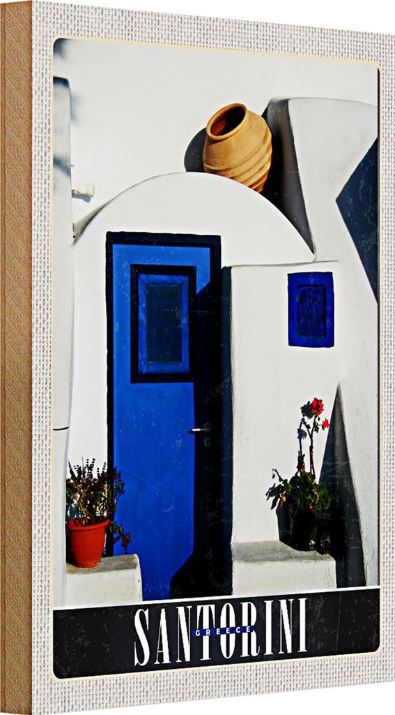 Holzschild Reise 20x30cm Santorini Griechenland Urlaub Strand