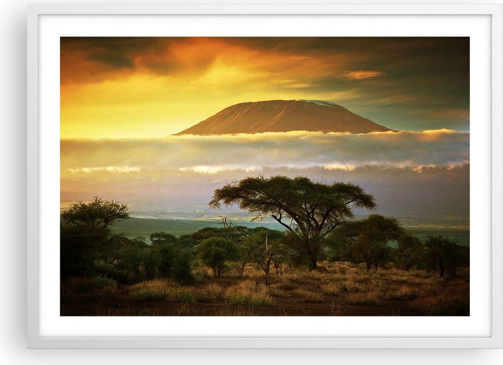 Gerahmtes Poster - Weißer Rahmen - Safari Tierwelt Berg Kenia - 70x50 cm - Wand Bild - Wanddeko - Wandbilder - Wandposter - Bilderrahmen - Bilder ...