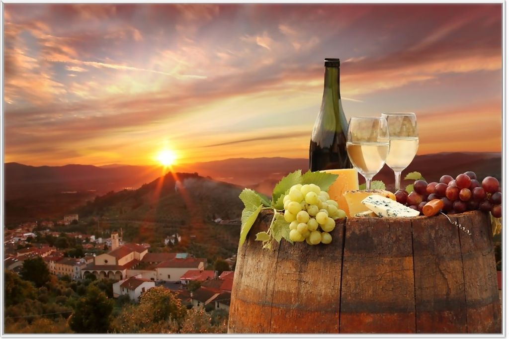 Wallario Wandbild Wein Romantik - Weißwein mit Käse auf Produktbild 