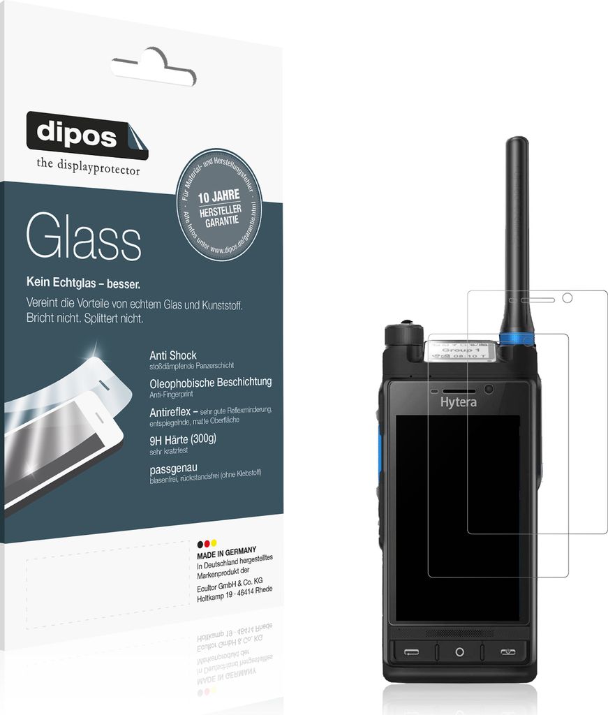 2x Schutzfolie für Hytera PTC760 matt - Anti-Shock 9H Folie dipos Glass Kunststoffglas