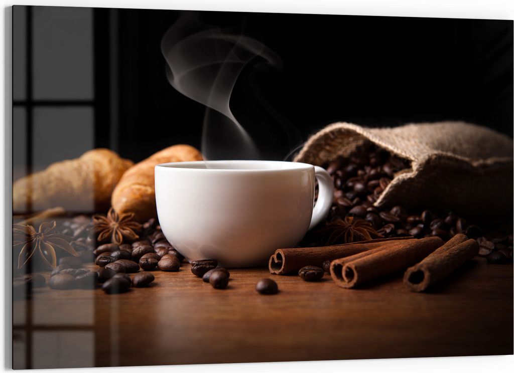DEQORI Glasbild Echtglas 90x60 cm 'Sinnesfreude Kaffee' Wandbild Bild modern Deko