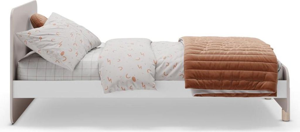 CALICOSY - Bett 90x190 cm mit cremefarbenem Lackdekor und hellem Holz - LOU