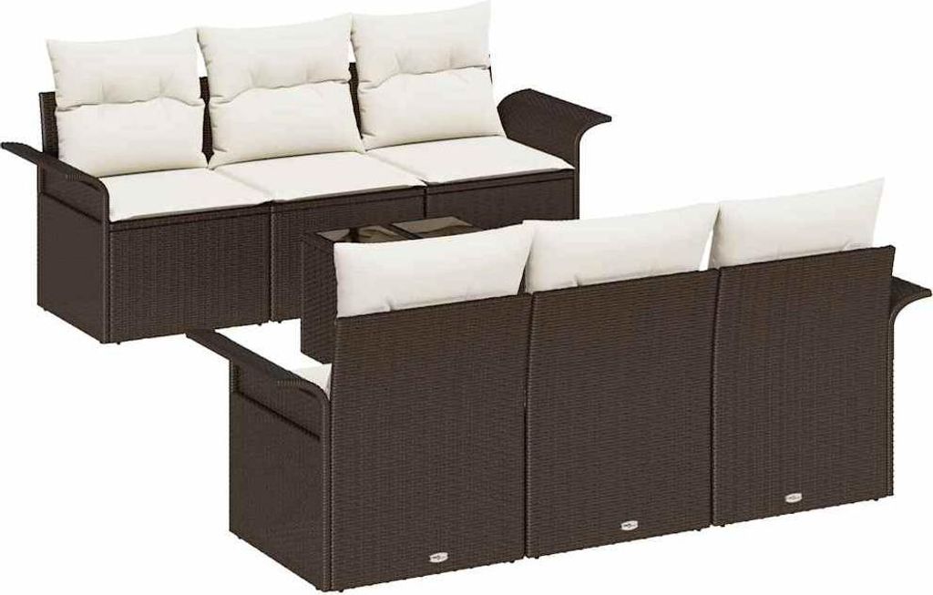 Gartensofa-set mit Kissen 7 pcs Braun Poly-Rattan