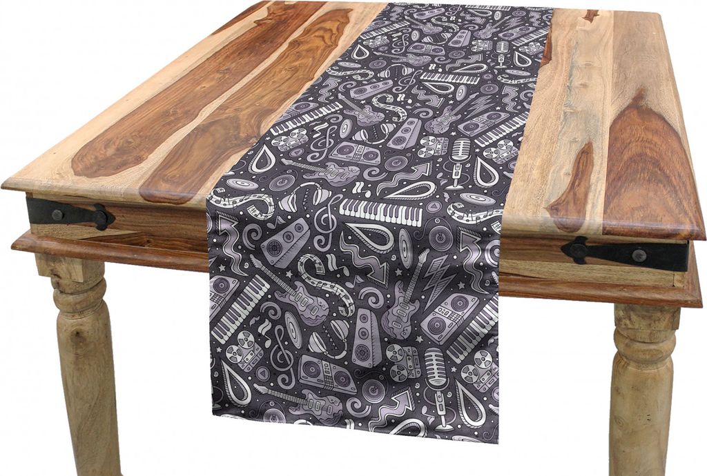ABAKUHAUS Musik Tischläufer, Disco-Keyboard-Gitarre-DJ-Kunst, Esszimmer Küche Rechteckiger Dekorativer Tischläufer, 40 x 300 cm, Lila Blau Grau