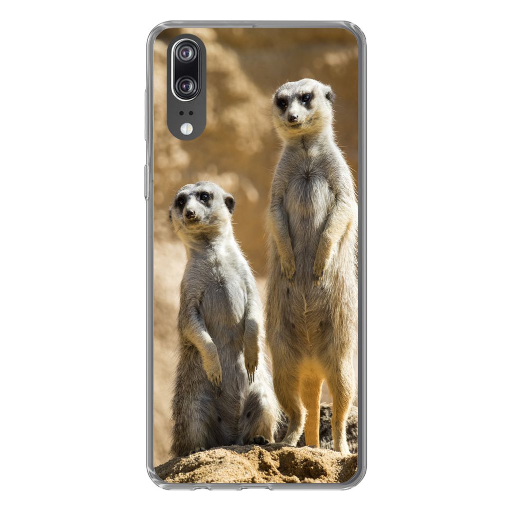 MuchoWow Handyhülle Schutzhülle Hülle für Huawei P20 Felsen - Erdmännchen - Tiere Silikon Softcase Handy Hülle - Hardcover
