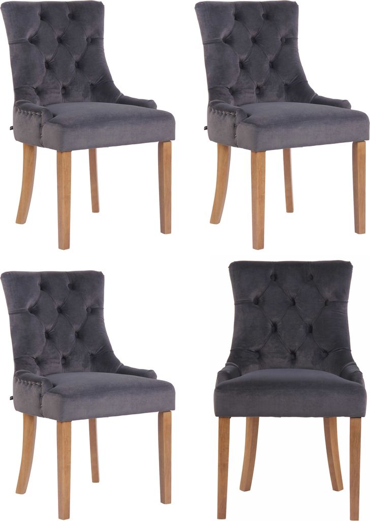 CLP 4er Set Esszimmerstuhl Aberdeen Samt Antikes Design mit Gestell aus Kautschukho dunkelgrau Gestell Farbe antik-hell