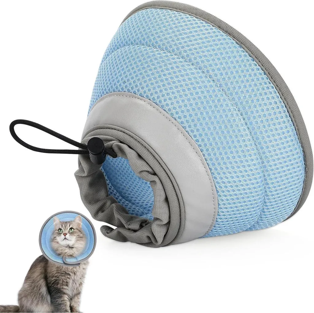 Collare morbido in blu S per gatti dopo operazioni e lesioni