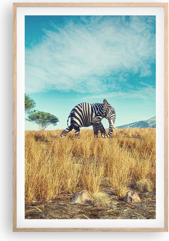Gerahmtes Poster - Rahmen in heller Eiche - Surreal Elefant Rippen - 61x91,5 cm - Wand Bild - Wanddeko - Wandbilder - Kunstposter - Wandposter - Bi...