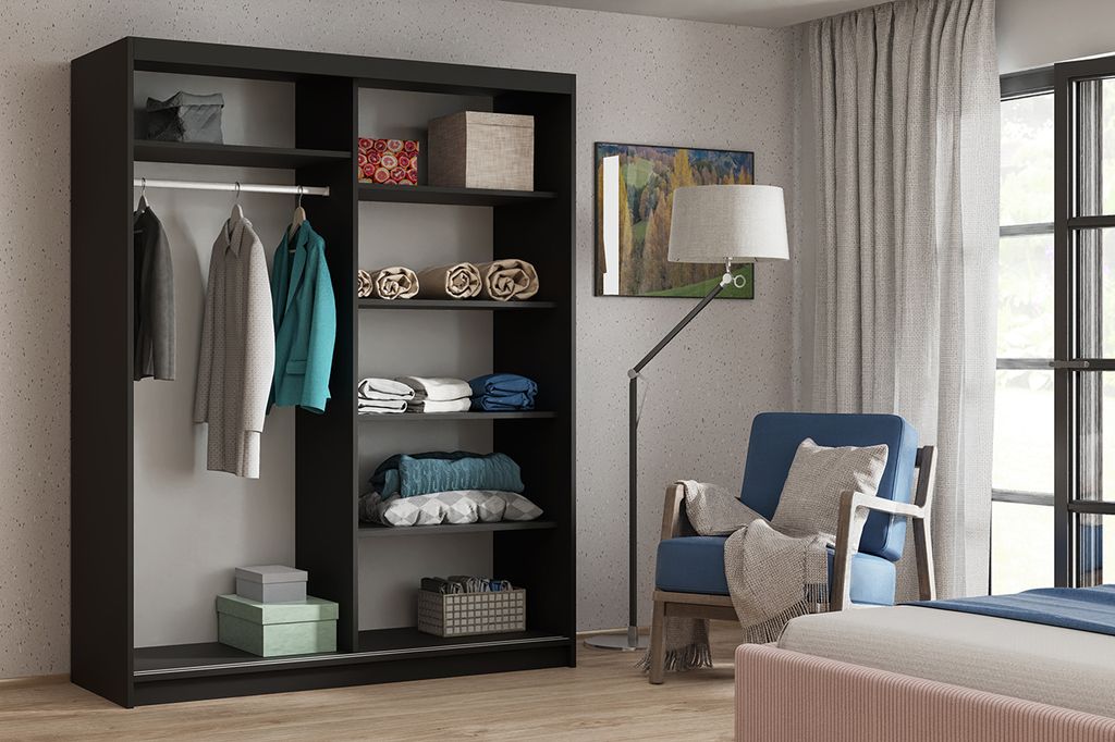 Kleiderschrank DART mit Lamellen und Spiegel 160 cm Produktbild 3