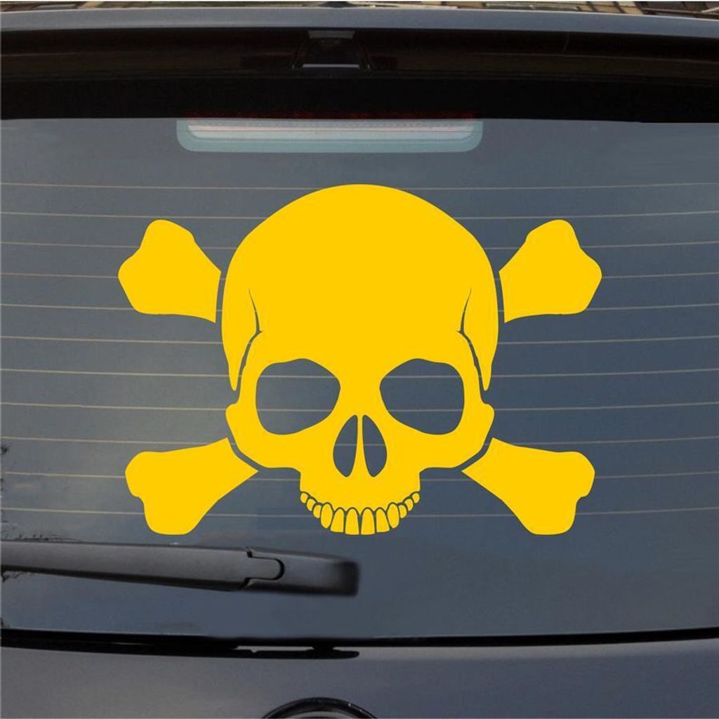 Heckscheibenaufkleber Totenkopf Skull Pirat Tod Car PKW 51x37 cm Gelb Auto Aufkleber Sticker